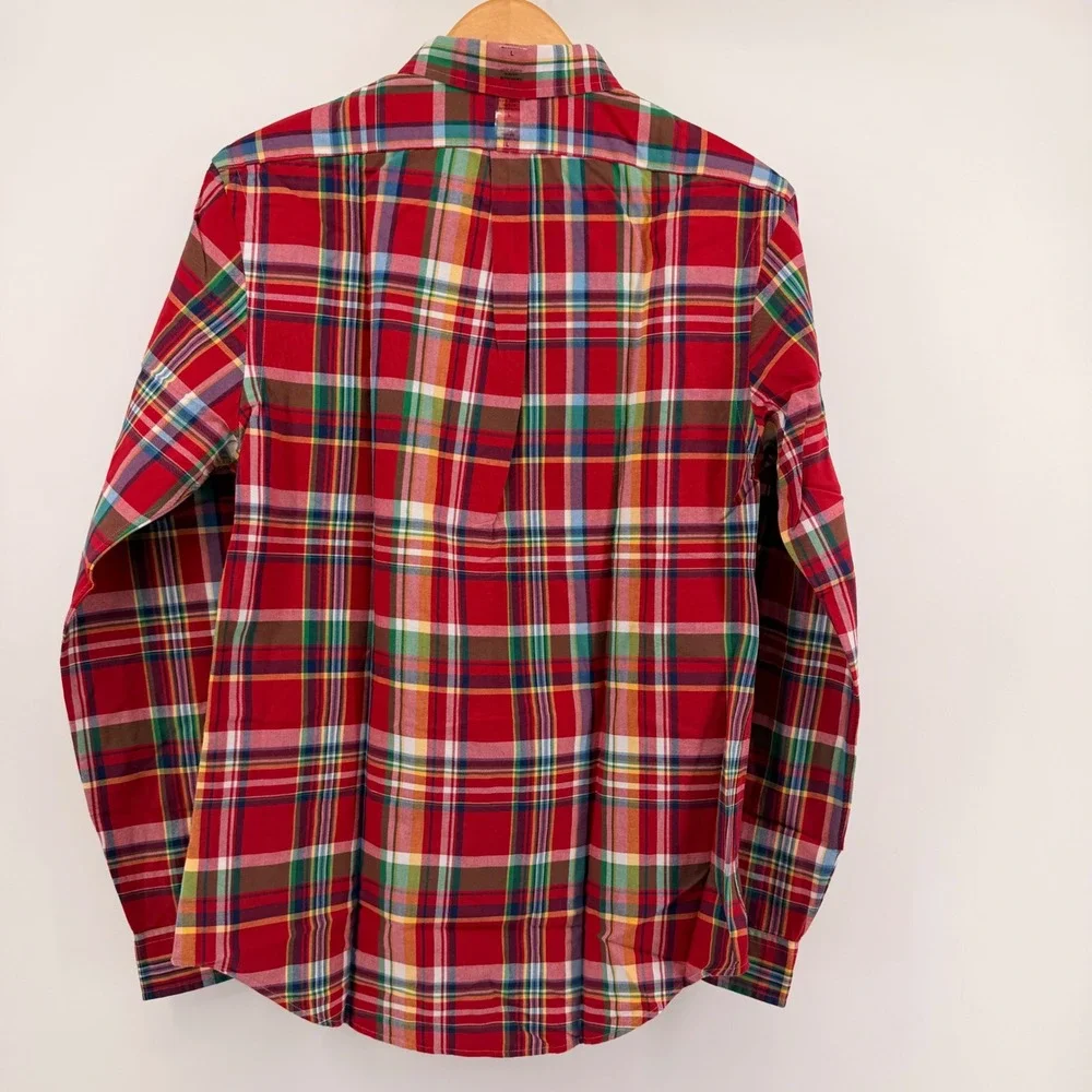 Polo Ralph Lauren Button Down Mens L Red Plaid Slim Fit Madras Long Sleeve Shirt